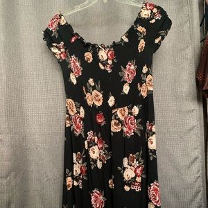 Black Off-shoulder Floral short dress